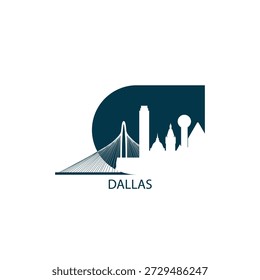 Icono de Vector de Dallas con horizonte, vista panorámica, forma de perspectiva. USA Concepto de logotipo de Lugares famosos de la ciudad de Texas. Gráfico aislado plano, insignia