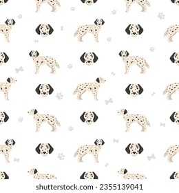 Dalmadoodle nahtloses Muster. Dalmatischer Poodle-Mix. Verschiedene Farben für den Mantel.  Vektorgrafik