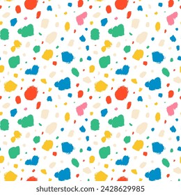 Dalmatian animal fur seamless pattern in bright colors. Hand drawn grunge blots and spots. Various brush strokes. Stained background. Random hand drawn spots. Abstract blobs texture. Ink splatter. svg