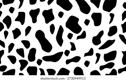Dalmatian black and white spot pattern texture inspired by dog fur, ideal for backgrounds, textiles, wallpapers, fashion, and graphic design. vector seamless