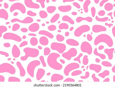 Dalmatian Or Cow Pink Spot Animal Texture Seamless Pattern On Skin. Absract Print Design - Dog Or Giraffe Stains On White Background For Fibres And Textile. Simple Grain Dalmation Endless Backdrop.