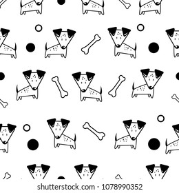 Dalmatian dog with bone black and white pattern seamless abstract background vector illustration