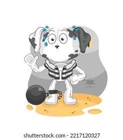 the dalmatian dog criminal in jail. cartoon character