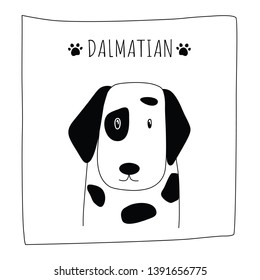 Dalmatian dog doodle hand drawn cartoon illustration flat vector design.