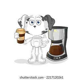the dalmatian dog drinking coffee illustration. character vector