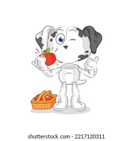 The Dalmatian Dog Eating An Apple Illustration. Character Vector