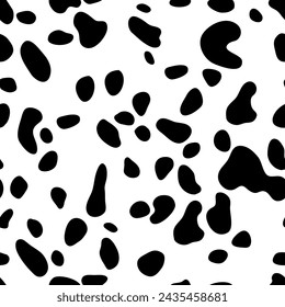 Patrón sin fisuras vector de piel de perro dálmata. Garabato blanco y negro. Manchas negras sobre fondo blanco vector patrón sin fisuras.