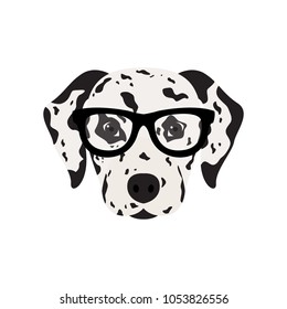 Dalmatian dog in glasses. Cute dog vector illustration.