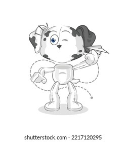 the dalmatian dog with paper plane character. cartoon mascot vector