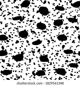 Dalmatian Dog Pattern Animal Hide. Black Dirty Cow. African Spray Dirt. Dirty Brush Animal Blot. Seamless Paint Texture. White Animal Splash. Giraffe Spatter Graffiti Dog. Seamless Ink Background.