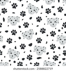 Dalmatian Dog Pattern - Illustrations of Dalmatian Dog Heads and Paws. Seamless Link.