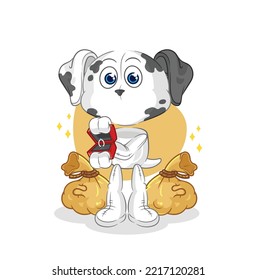 the dalmatian dog propose with ring. cartoon mascot vector