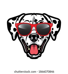 Dalmatian dog with red sunglasses - isolated vector illustration