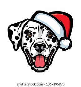Dalmatian dog with santa claus hat vector illustration isolated on white background