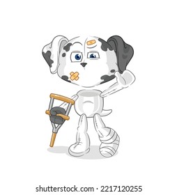 the dalmatian dog sick with limping stick. cartoon mascot vector