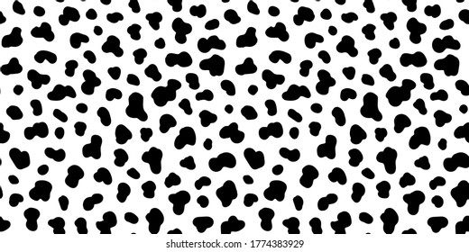 Dalmatian dog skin texture seamless pattern. Black and white spotted background. Animal print design. Vector illustration.	