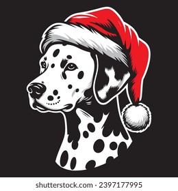 Dalmatian dog wearing a Santa hat. vector new year illustration