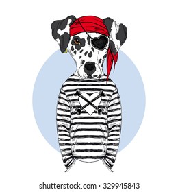 dalmatian doggy pirate, nautical poster, animal illustration