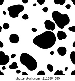 Dalmatian fur texture. Vector illustration. Seamless pattern. Different irregular black dots on white background