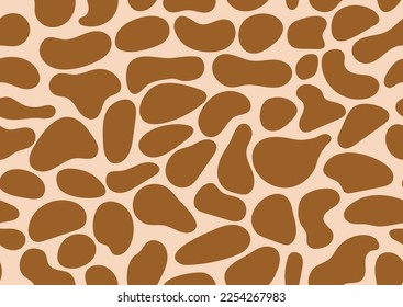 Dalmatian or giraffe seamless pattern, animal print skin spot texture. Abstract shapes design dog or cow brown spots on beige background. Simple endless leather backdrop.