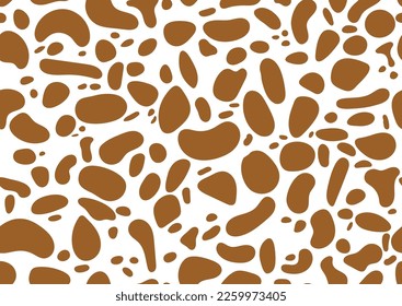 Dalmatian oder Giraffe nahtlose Muster, tierische Hautfleckenstruktur. Abstrakte Formen gestalten Hunde oder braune Kuhflecken auf weißem Hintergrund für Fasern und Textilien. Einfache, endlose Lederhintergrund.