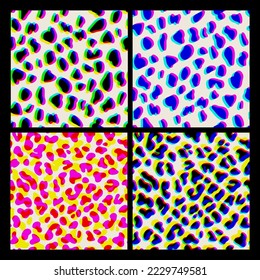 Dalmatian hand painted seamless patterns set. Leopard animal skinspotted endless background. Stylized vector organic grunge texture.