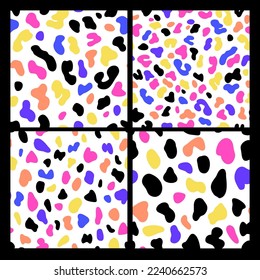 Dalmatian hand painted seamless patterns set. Leopard animal skinspotted endless background. Stylized vector organic grunge texture.