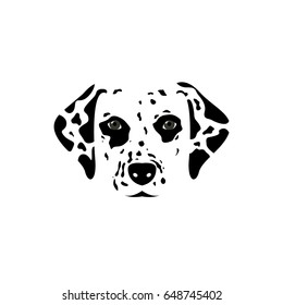 Dalmatian head vector illustration. Black and white Spotted dog portrait. 