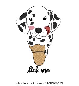 Dalmatian ice cream lick me cartoon vector illustration