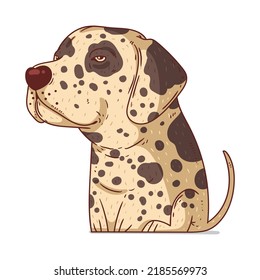 A Dalmatian, isolated vector illustration. Cute cartoon picture for children of a kind calm dog. Drawn dog sticker. Simple drawing of serene genial Dalmatian on white background. A pet. A puppy