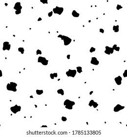 Dalmatian Mud Vector Texture. White Animal Grunge Calf. Seamless Spray Pattern. Black Stain Dirt. Ink Animal Confetti. Dirty Stain Animal Calf. Giraffe Spatter Graffiti Cow. Seamless Dog Background