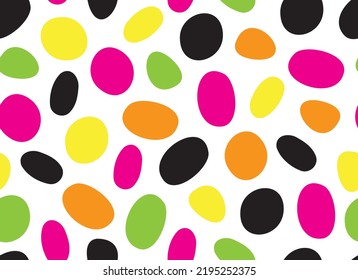 Dalmatian multicoloured seamless pattern. Uneven spots animal print. Abstract background with circles. Vector background