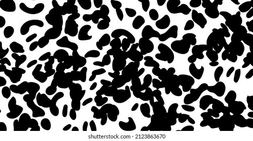 Dalmatian pattern Cow texture Animal skin template Spot background Vector design illustration Random bovine spots Farm animal textural banner Black chaotic spots isolated on white svg