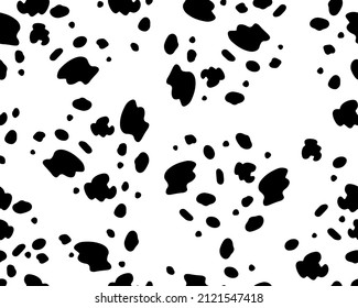 Dalmatian pattern seamless pattern on a white isolated background. Black uneven spots animal print. Vector background svg