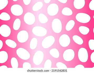 Dalmatisches rosa nahtloses Muster. Weiße ungleichmäßige Flecken zeigen den Druck von Tieren. Abstrakter Hintergrund mit weißen Kreisen. Vektorhintergrund. Vektorgrafik. 