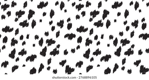 Dalmatian print seamless pattern, hand-drawn animal spots background, black and white irregular dots texture