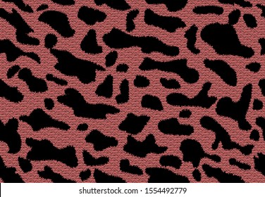 Dalmatian print vector. Fashion animal fabric design. Seamless cow skin pattern. Textured grunge dalmatian print. Spotted funky texture. Pink coral and black cow ornate. Vector illustration. 