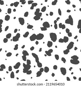 Dalmatian seamless pattern. Animal skin print. Dog and cow black dots on white background. Vector svg