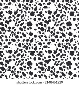 Dalmatian seamless pattern. Animal skin print. Dog and cow black dots on white background. Vector