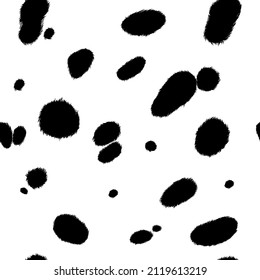 dalmatian seamless pattern, cow skin texture. Spotted background. Black and white dalmatian animal print. Stock vector illustration.