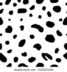 Patrón sin fisuras de Dalmacia. Dots de piel de perro. Manchas de doodle negro sobre blanco. Textura de piel de vaca. Ilustración del vector