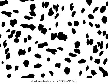 Dalmatian seamless pattern. Horizontal background, black chaotic spots isolated on white.