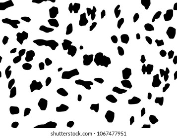 Dalmatian seamless pattern. Horizontal background, black chaotic spots isolated on white.