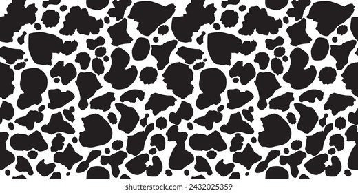 Dalmatian seamless pattern with spots. Dotted vector animal print. Cow and dog skin texture. Leopard fur random stains. Simple organic print.