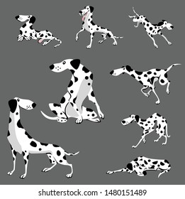 Dalmatian set character design. Cute collection of dalmatian dog poses. Dog poses. 