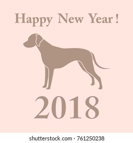 Dalmatian silhouette and inscription happy new year. Design element for postcard, banner, poster or print.