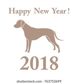 Dalmatian silhouette and inscription happy new year. Design element for postcard, banner, poster or print.