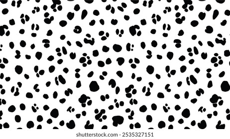 Dalmatian skin texture. Vector pattern of black dalmatian spots on white background.