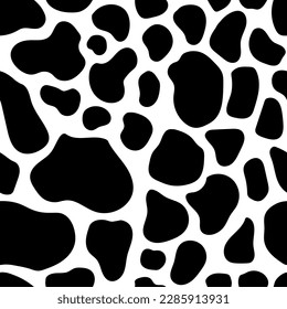 Dalmatian spots seamless pattern. Black and white wild animal spotted skin print. Abstract geometric shapes endless background. Safari repeat vector illustration