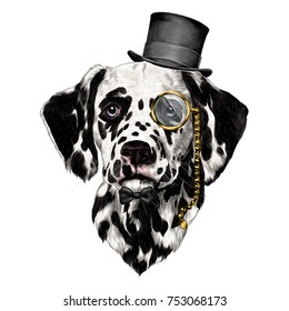 Dalmatians in the hat sketch vector graphics color picture